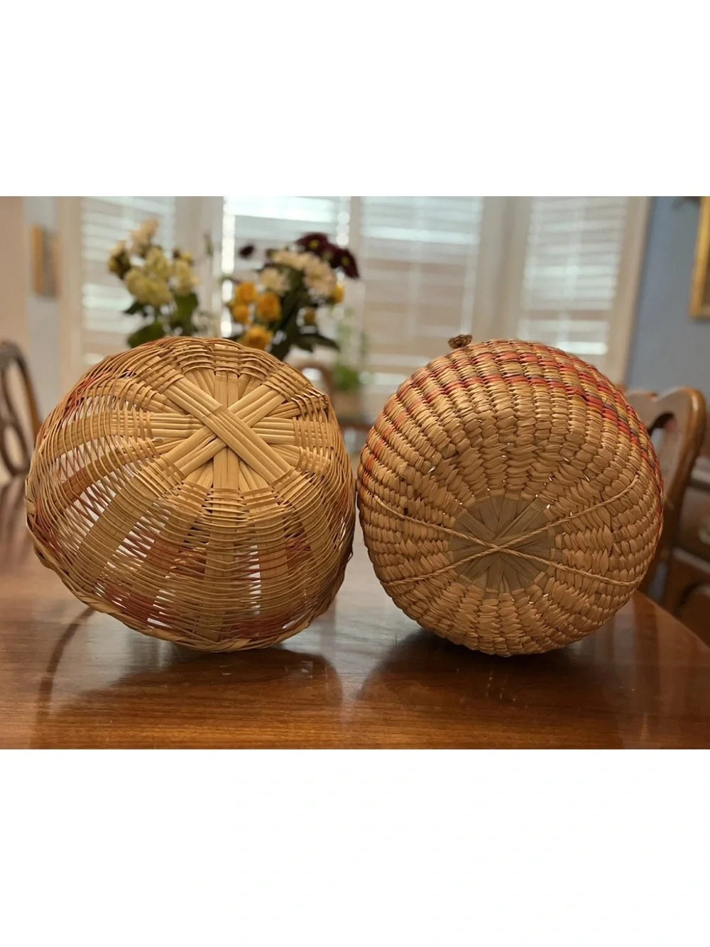 Mexican Baskets with Handles (lot of 2), Woven Straw Material, Vintage, Preowned